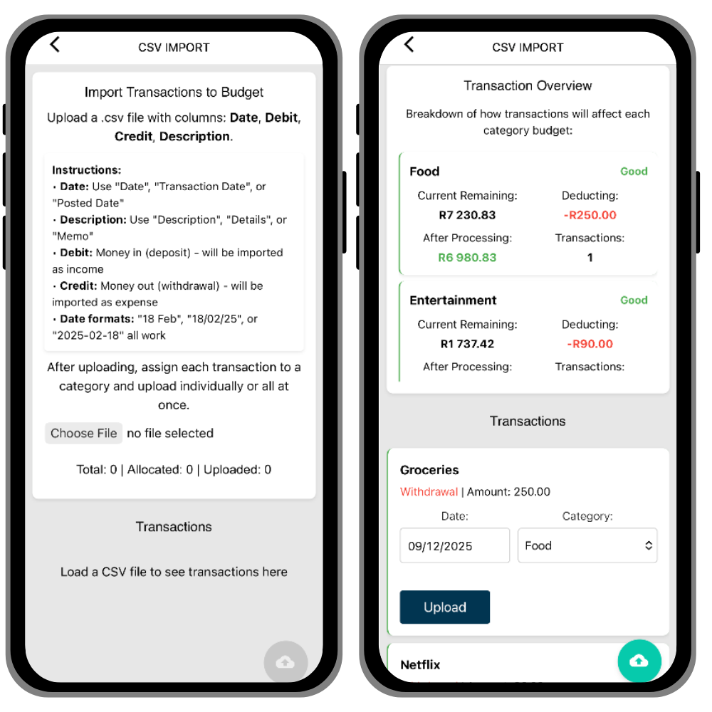 CSV Import Feature of the CSV import on the app